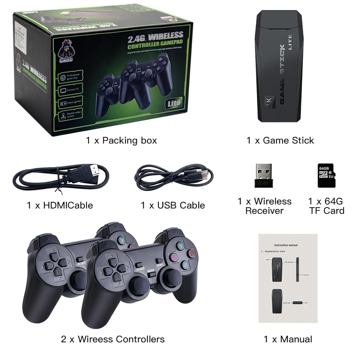 Retro Game Console with 2.4G Wireless Controllers D352