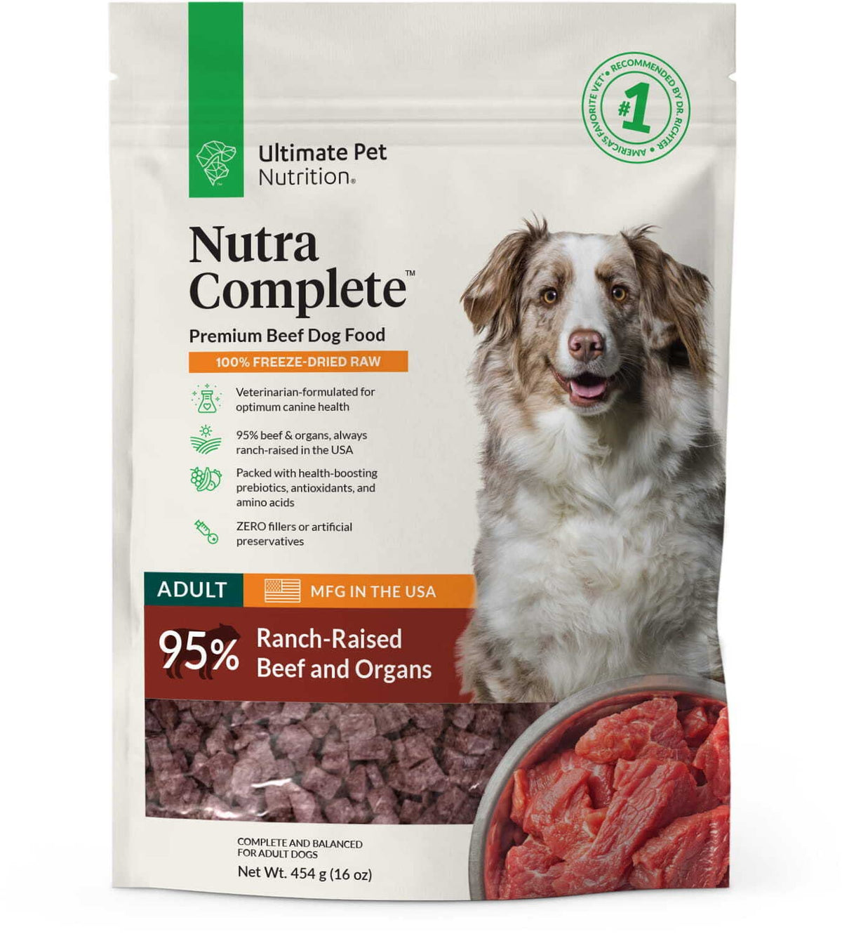 Freeze Dried Raw Dog Food with Antioxidants Prebiotics and Amino Acids, 1 Pound Beef Q1386