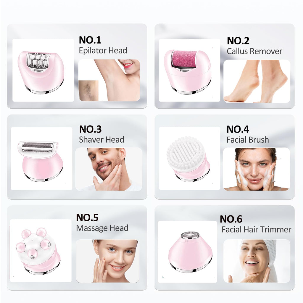 6 in 1 IPX7 Waterproof Rechargeable Epilator H26492