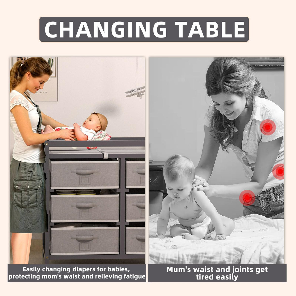 Baby Changing Table with 6 Drawers Storage Station J33874