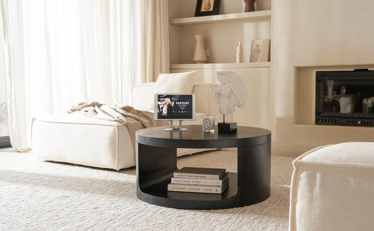 Black Round Coffee Table with Storage I103510
