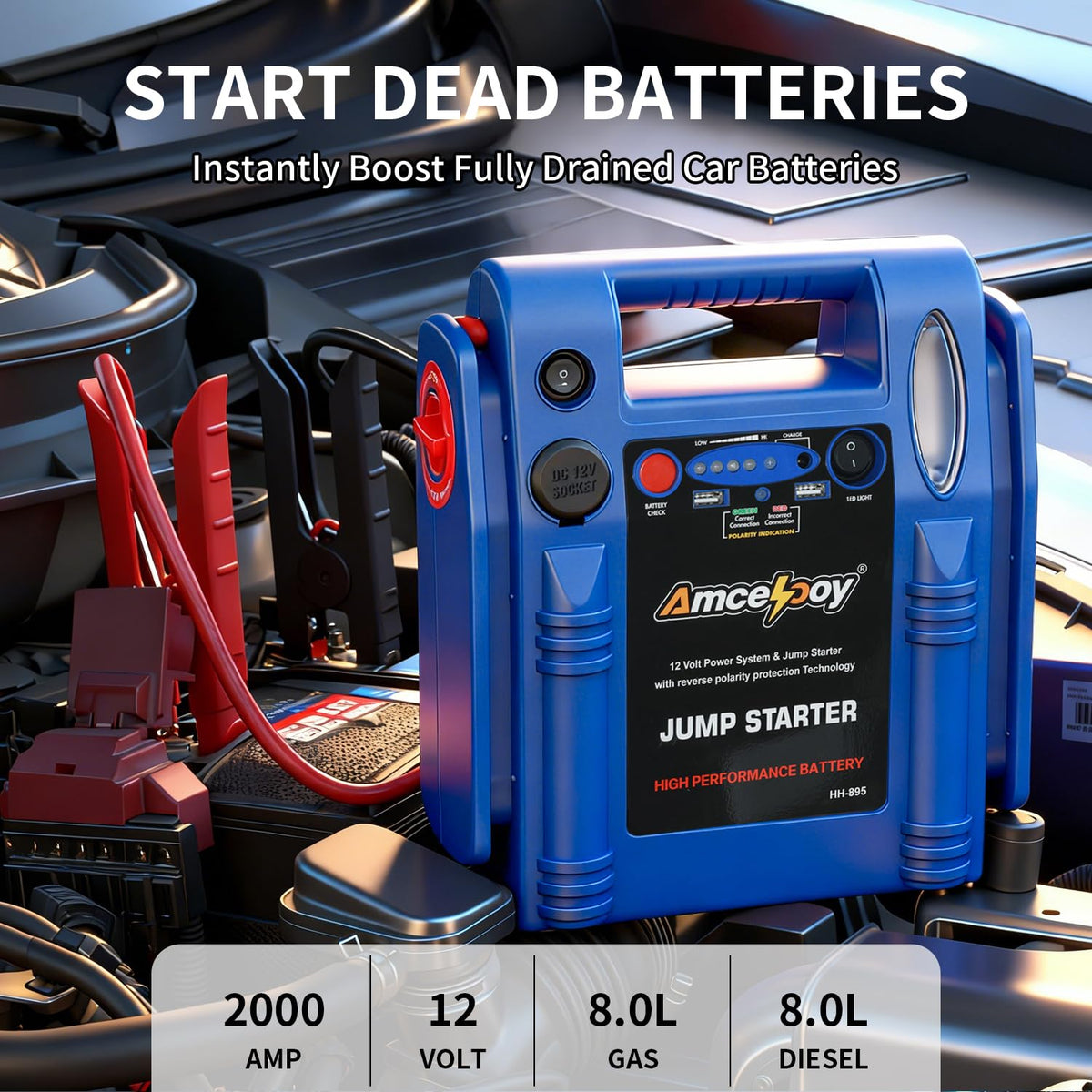 2000 Peak Amp 12V Car Battery Jump Starter P5895