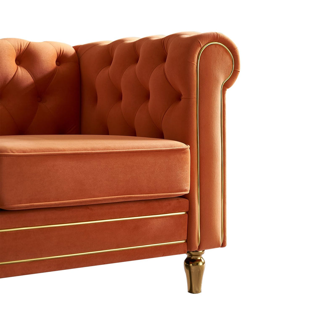 Orange Velvet 3 Seater Chesterfield Sofa I3179
