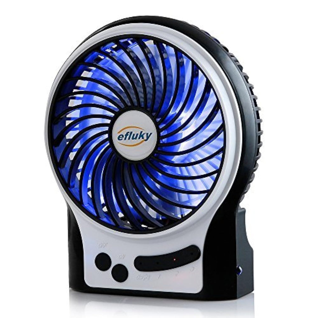 4.9-Inch Mini Desk Fan, 3 Speeds, Rechargeable USB Powered with LED Light, Black W49627