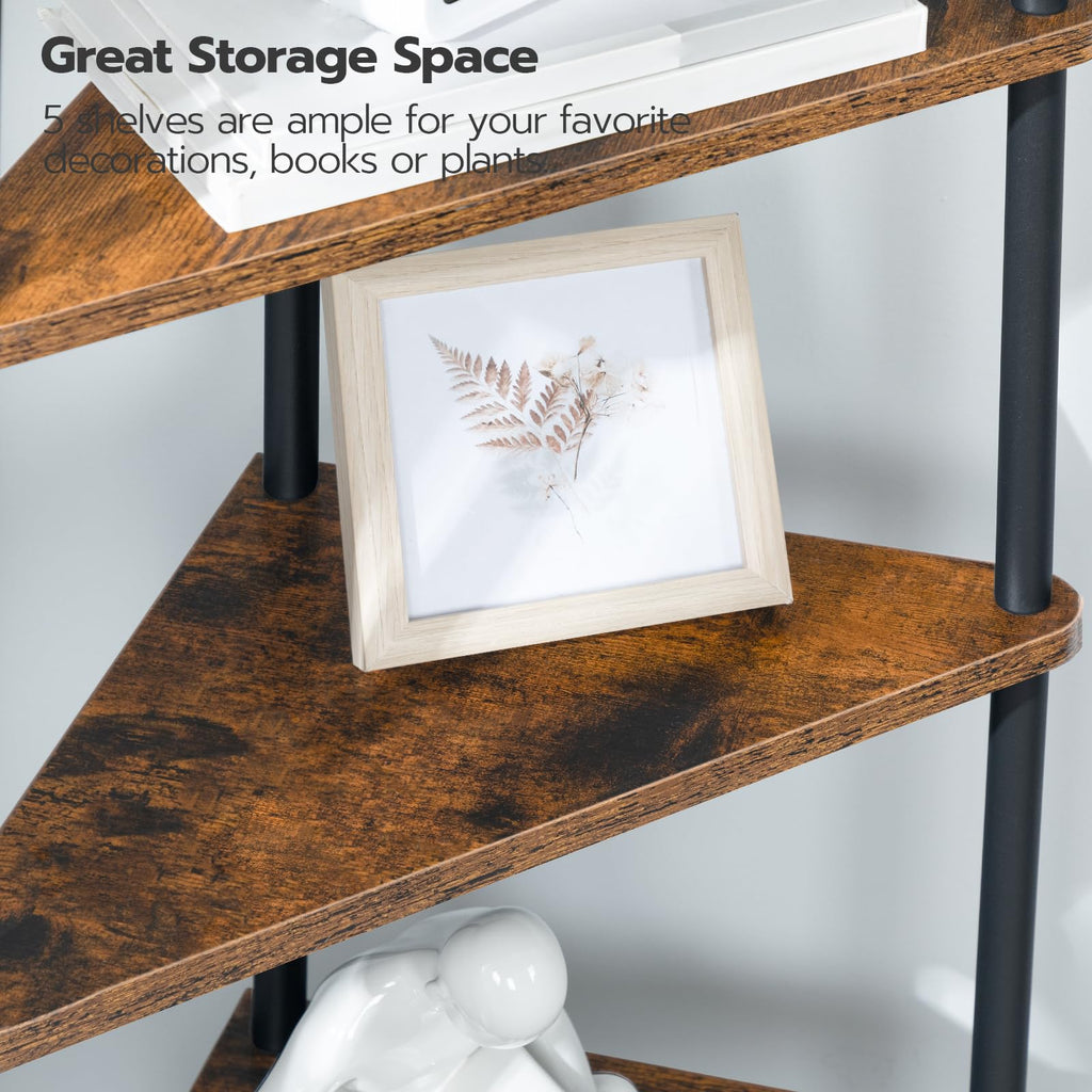 5-Tier Corner Bookshelf with Metal Frame L221388