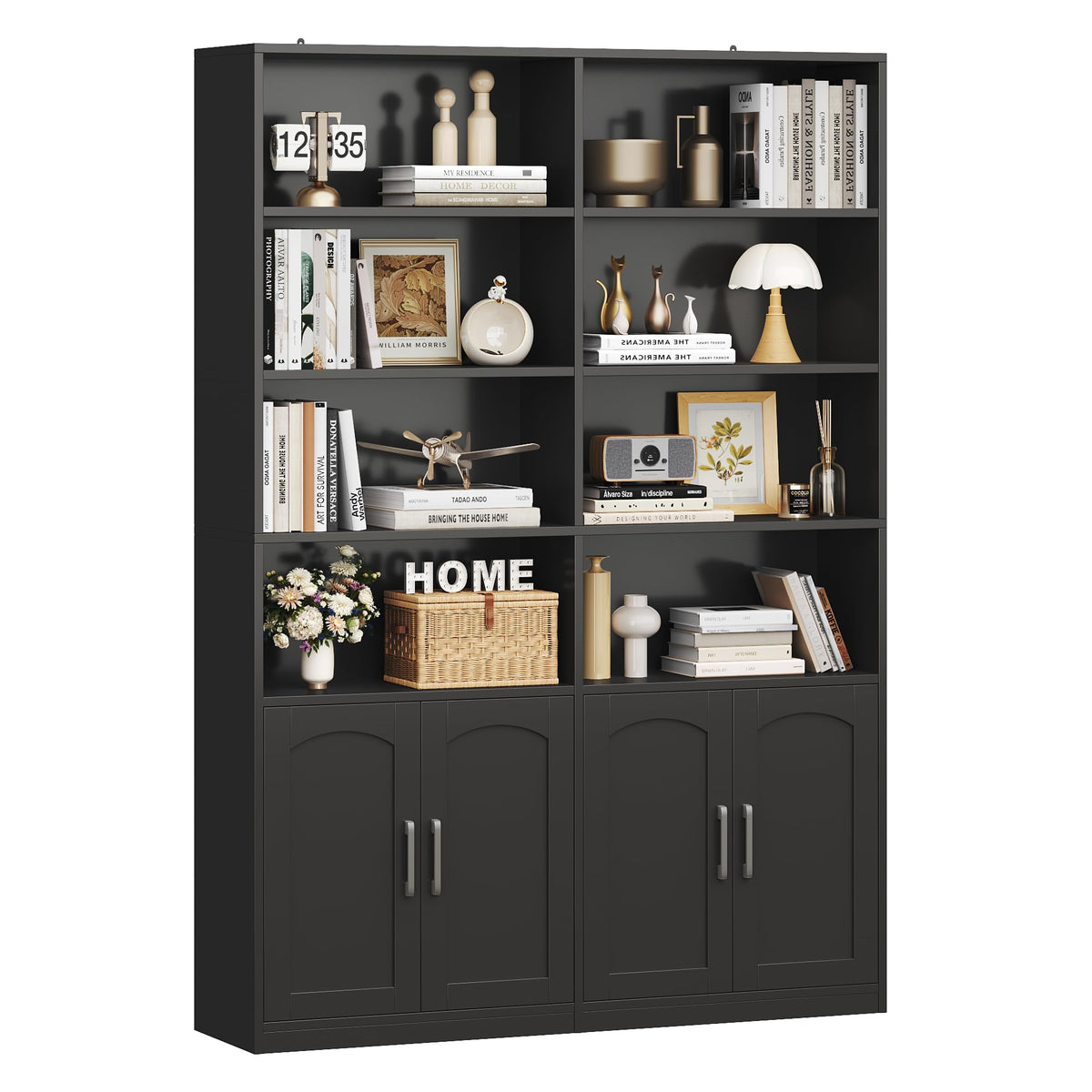 Double Wide Bookshelf and Bookcase with Doors Y4688