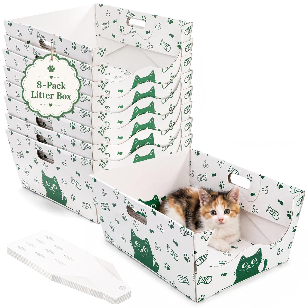 8 Pack Disposable Cat Litter Box with Scoop F878357
