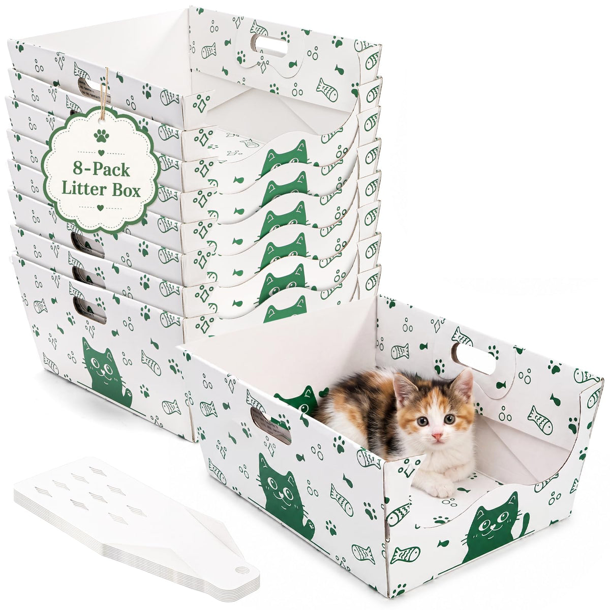 8 Pack Disposable Cat Litter Box with Scoop F878357