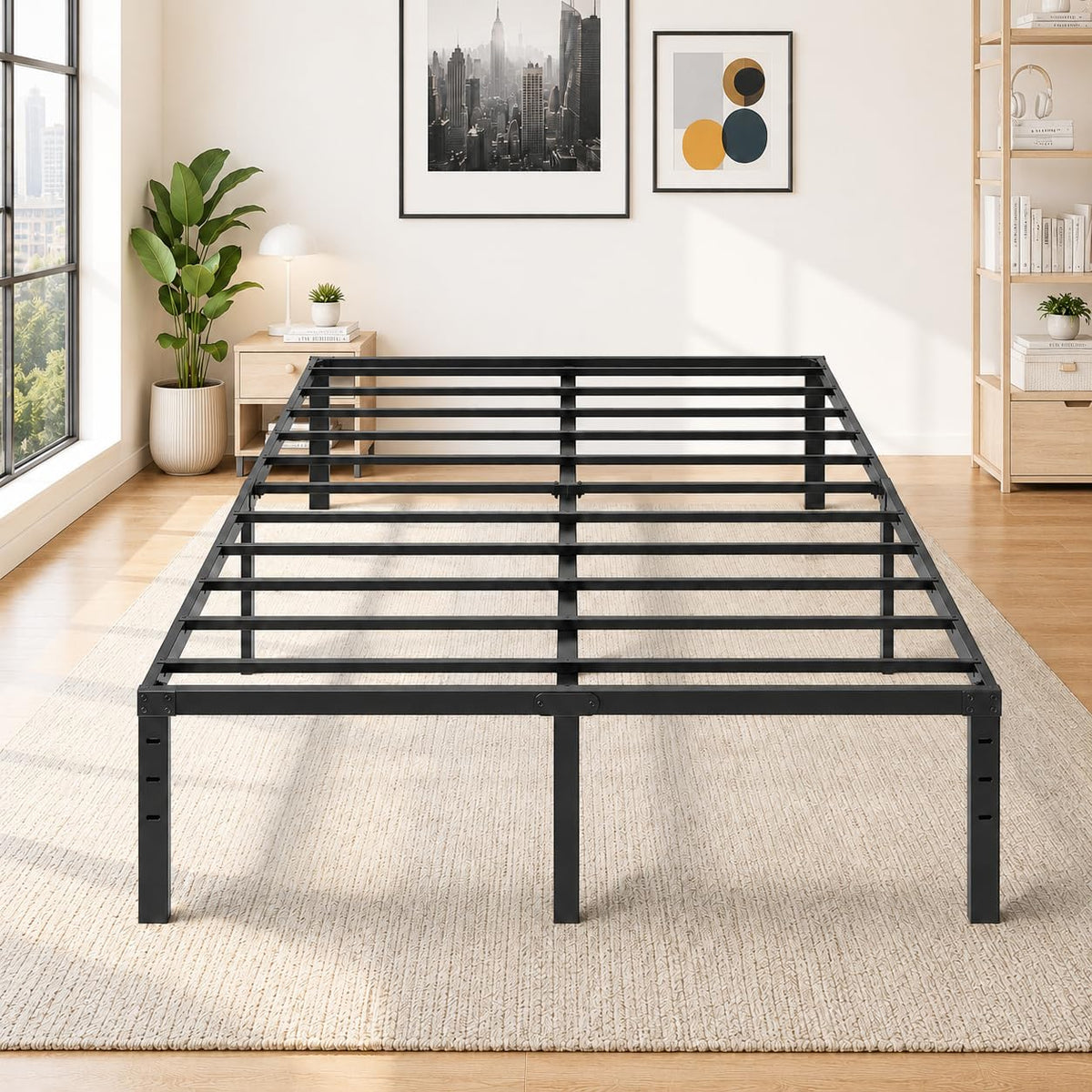 14 Inch Queen Metal Platform Bed Frame with Underbed Storage P2389
