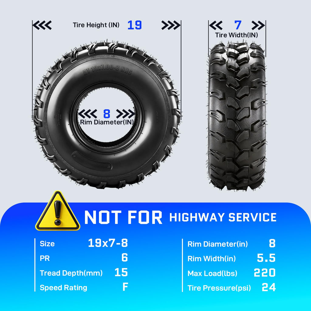 19x7-8 ATV Tires 6PR All-Terrain Tubeless Pack of 2 F50394