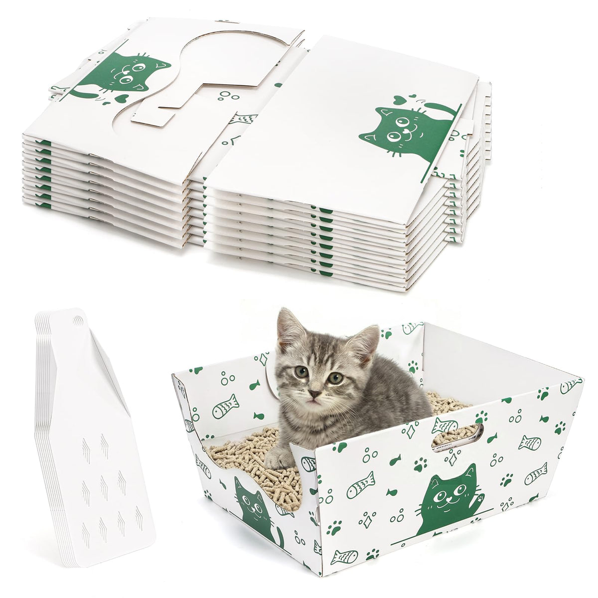 8 Pack Disposable Cat Litter Box with Scoop F878357