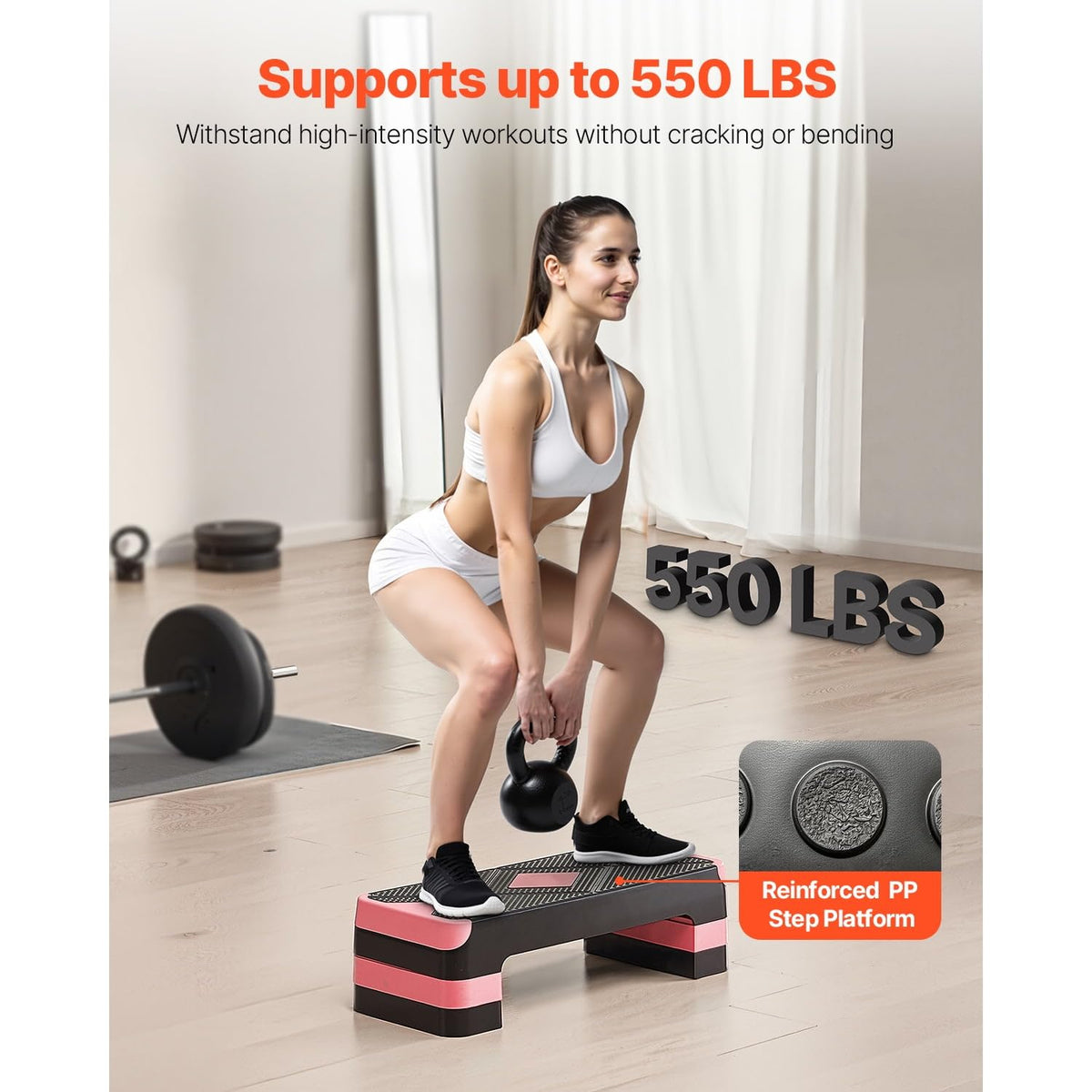 Adjustable Non Slip Aerobic Step Platform with 4 Risers Y848