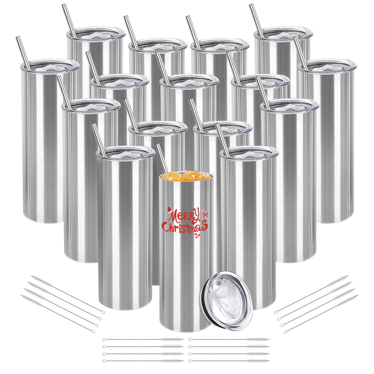 16 Pack 20oz Stainless Steel Insulated Tumblers with Lid and Straw J826