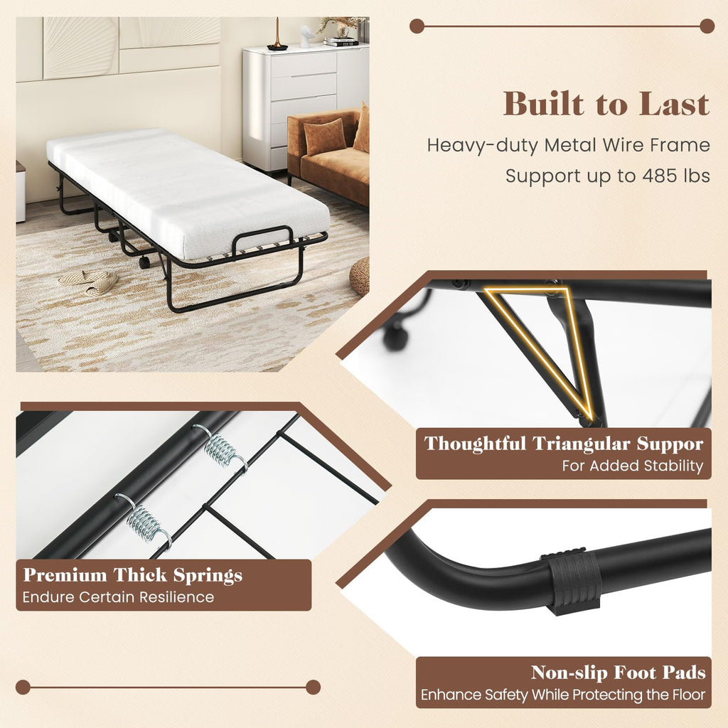 Folding Bed with Mattress, Cot Size Gel Memory Foam Metal Frame I84592