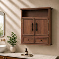 24" Wall Mounted Bathroom Storage Cabinet with Adjustable Shelf, Open Shelf, Double Doors and Drawer, Walnut P245875