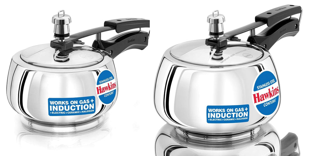 Stainless Steel Induction Gas Compatible Pressure Cooker Combo Set, Silver (1.5 litre and 3 litre) Y92873