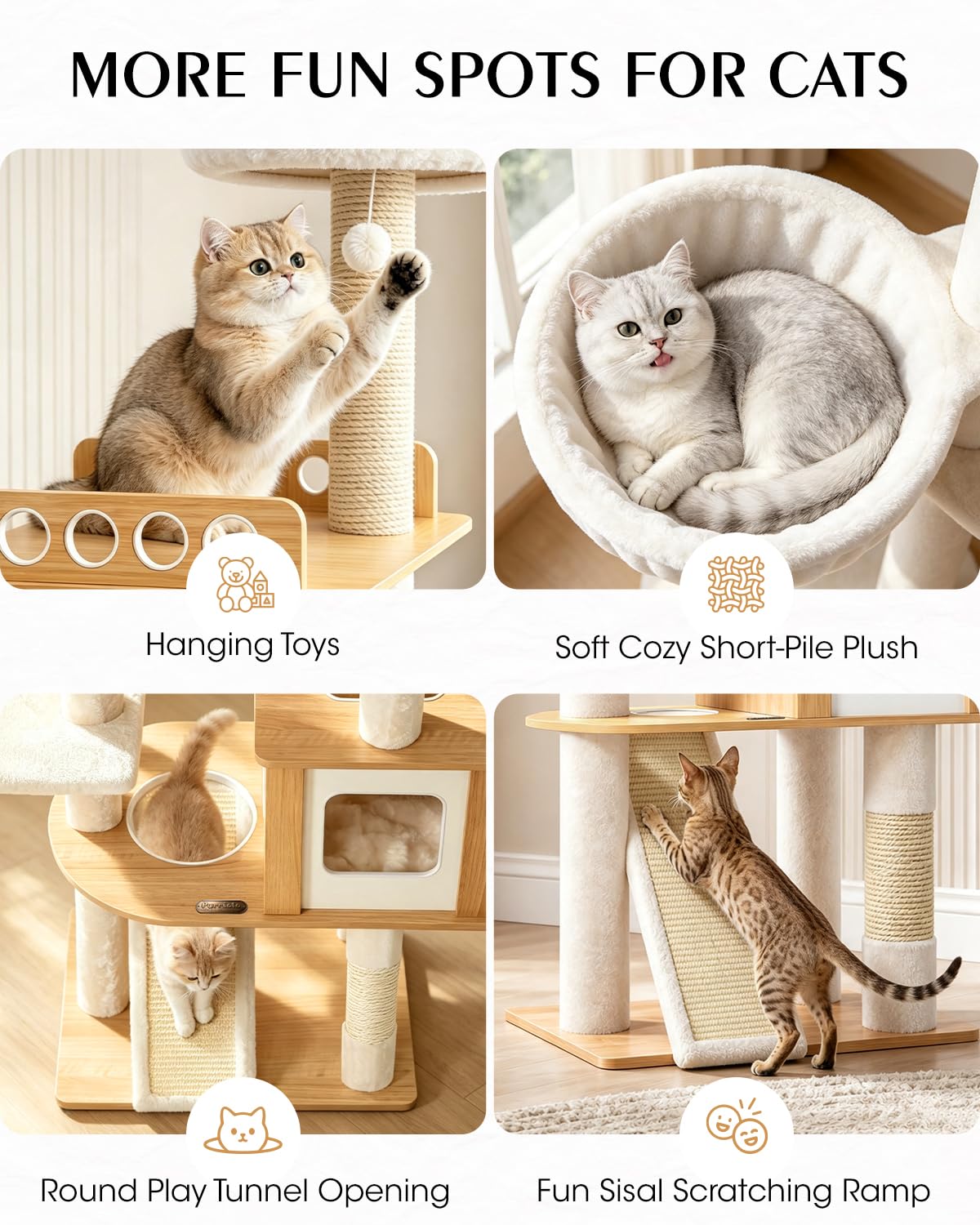 70" Wood Cat Tree for Large Cats U873