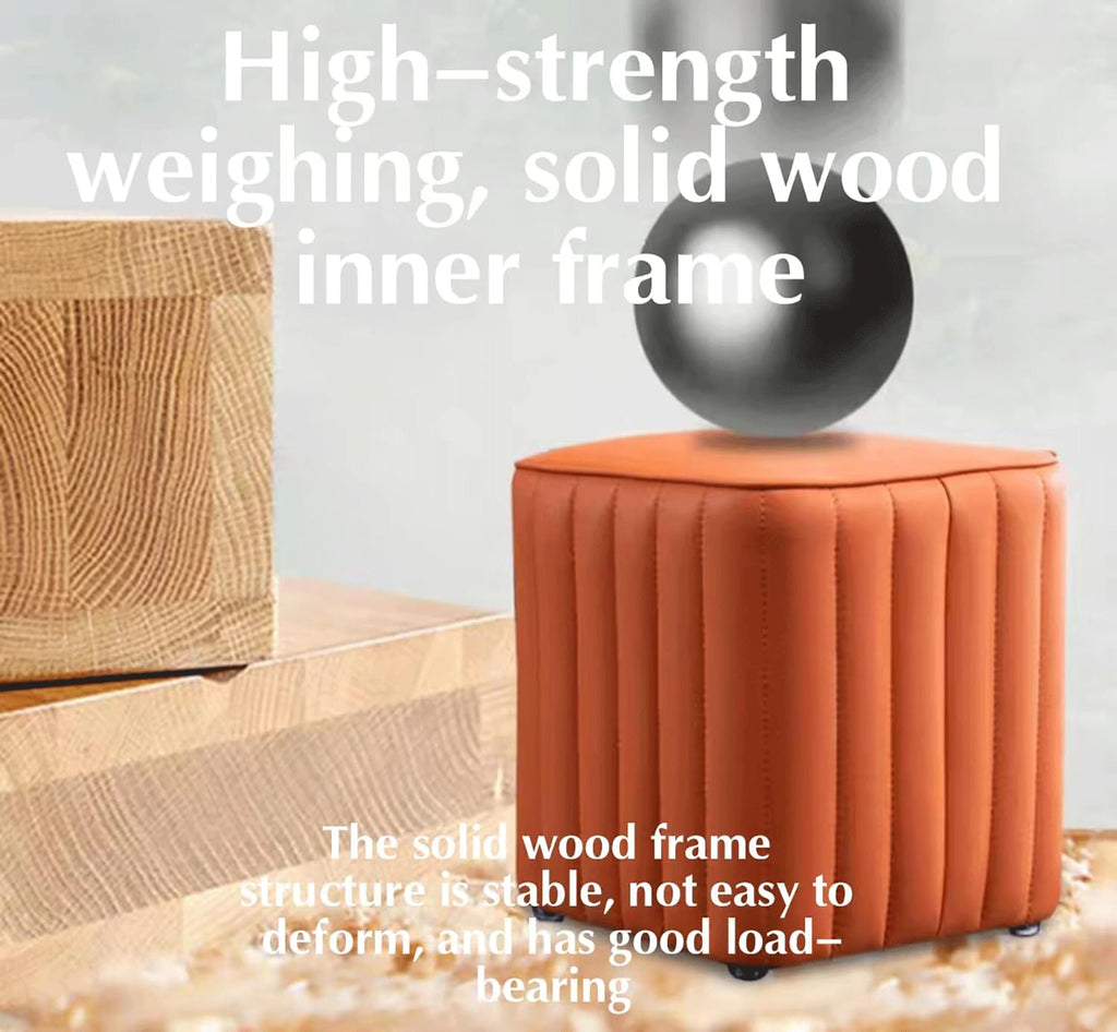 Leather Upholstered Square Footstool S501