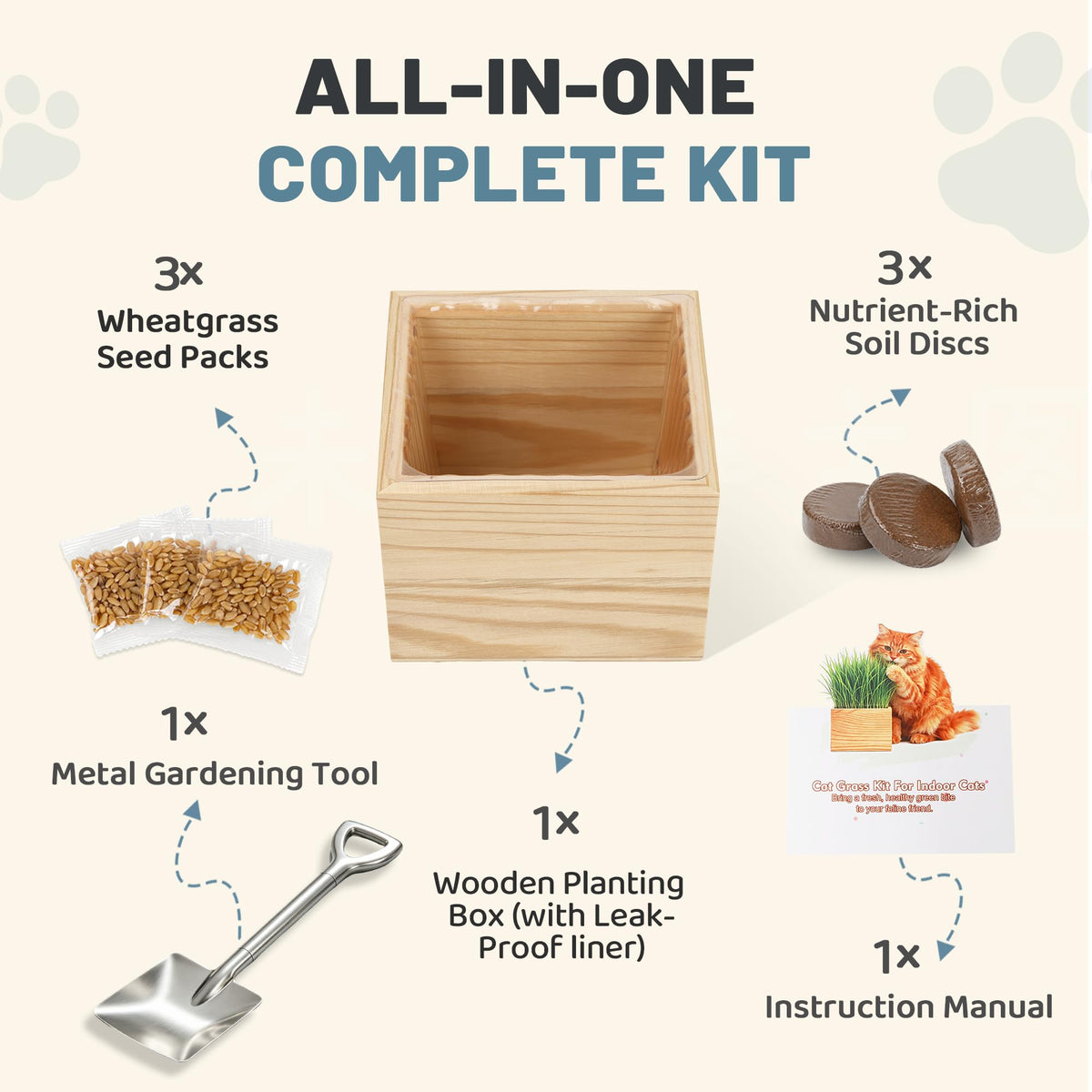 Cat Grass Growing Kit with Wooden Planter W4739