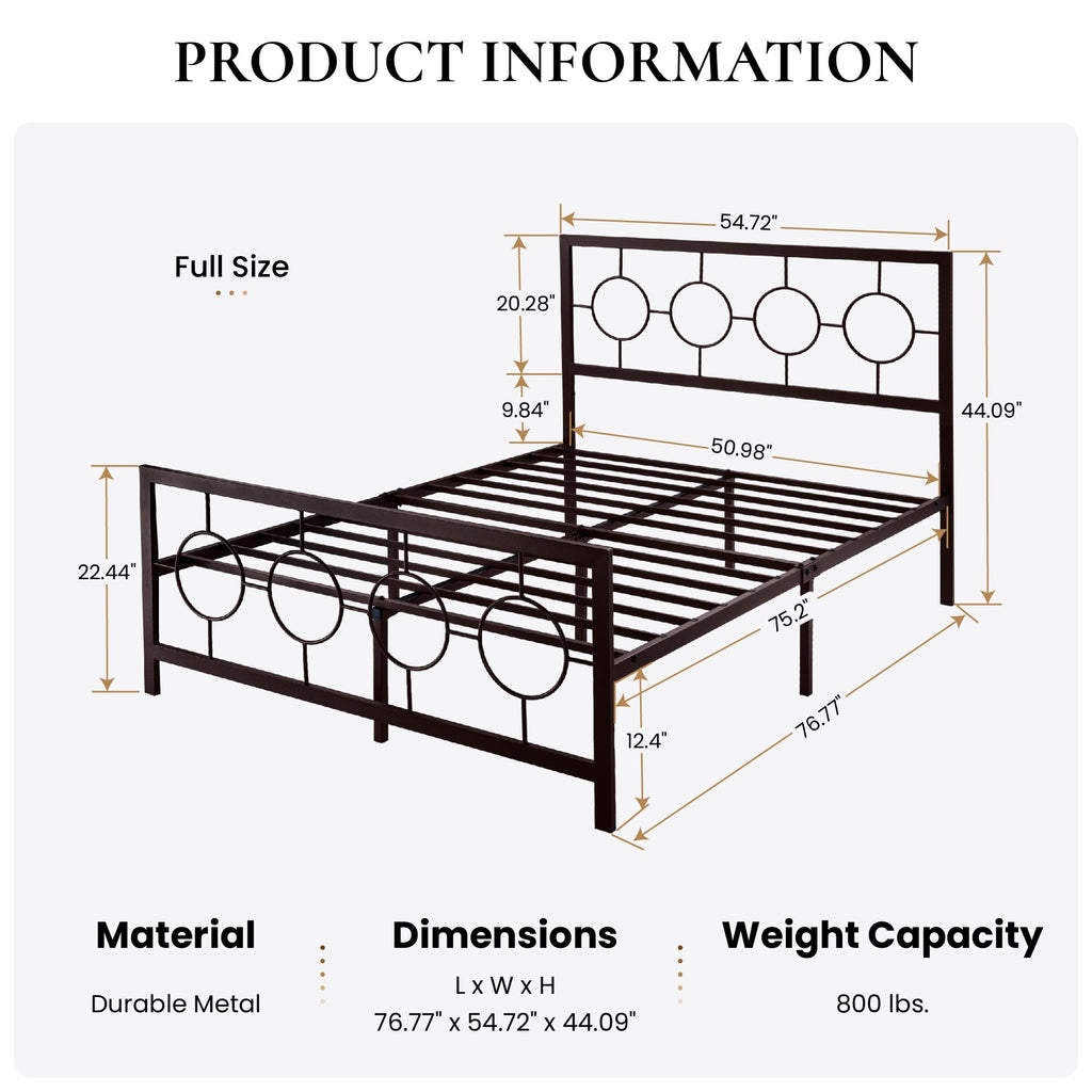 Full Size Brown Metal Bed Frame with Headboard and Footboard M71886