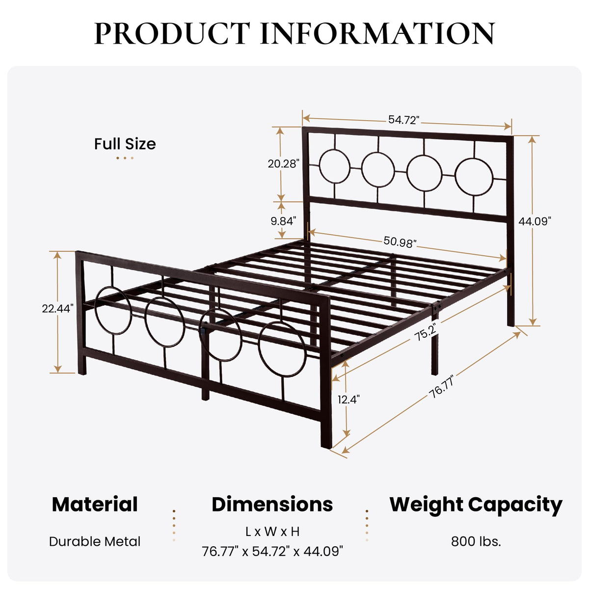 Full Size Brown Metal Bed Frame with Headboard and Footboard M71886