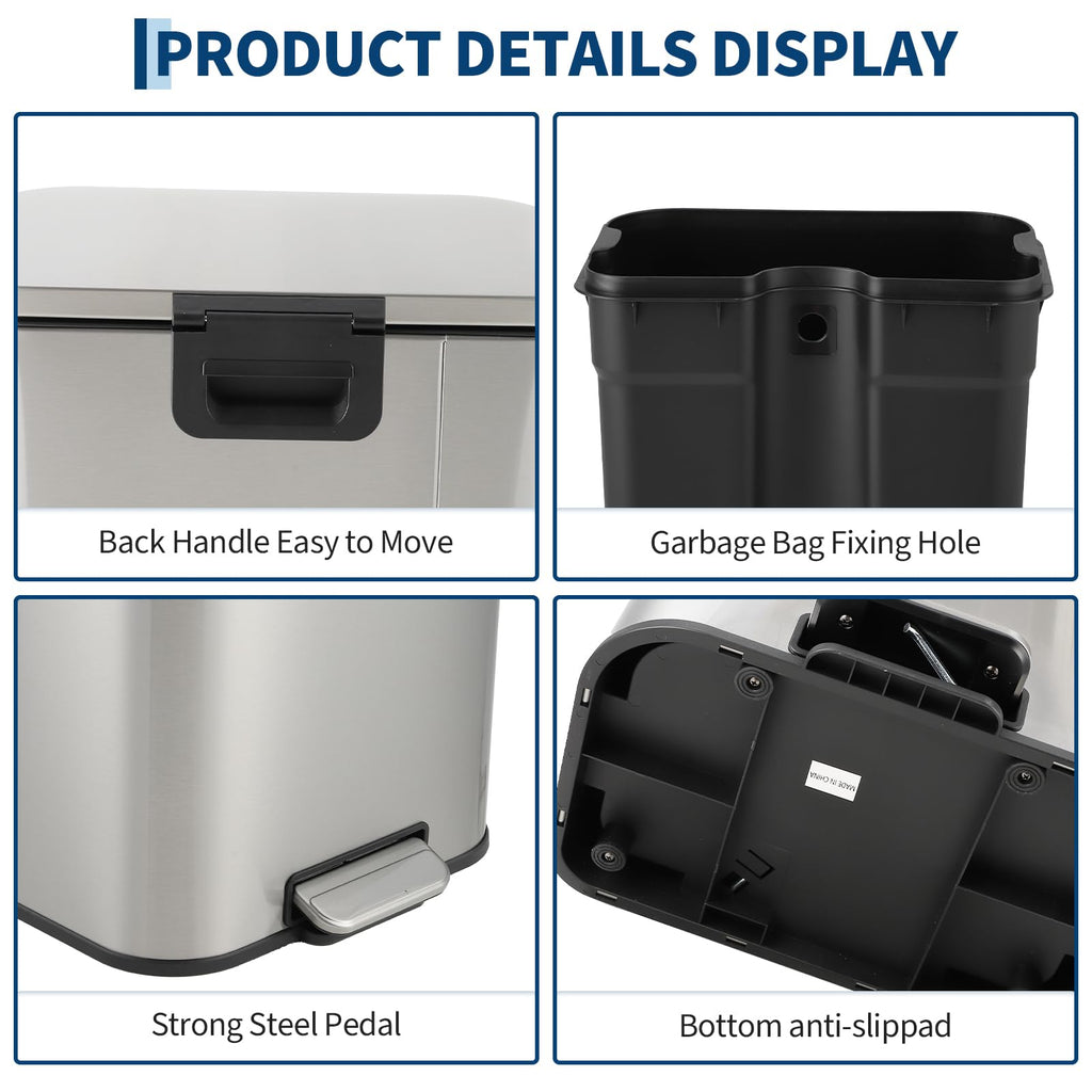 13.2 gal Stainless Steel Step Trash Can U614661