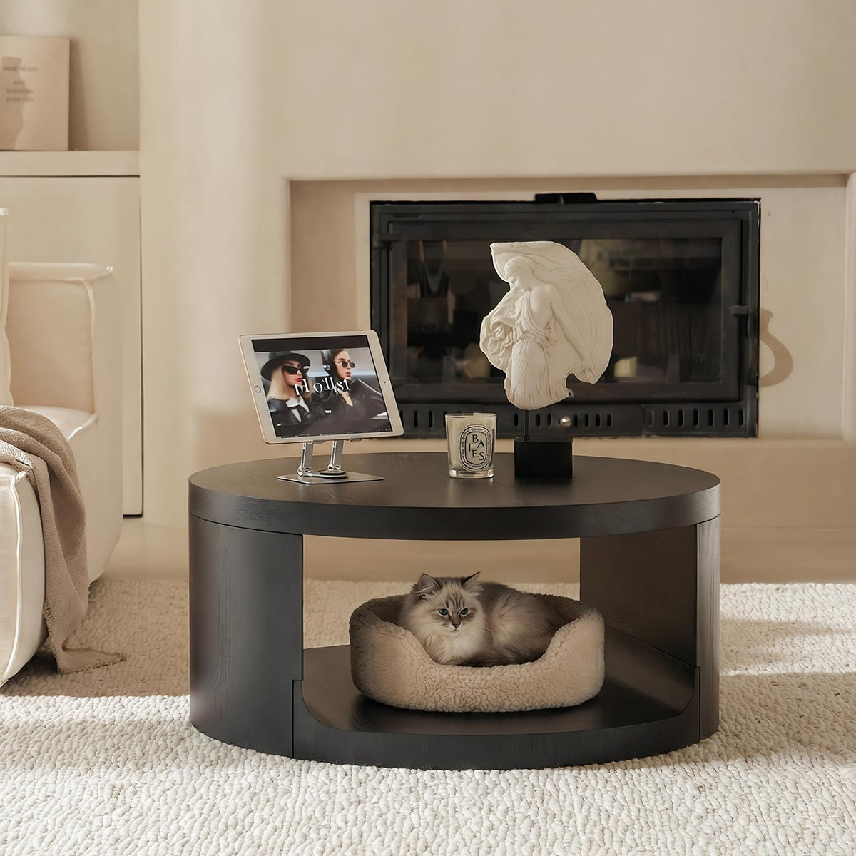 Black Round Coffee Table with Storage I103510