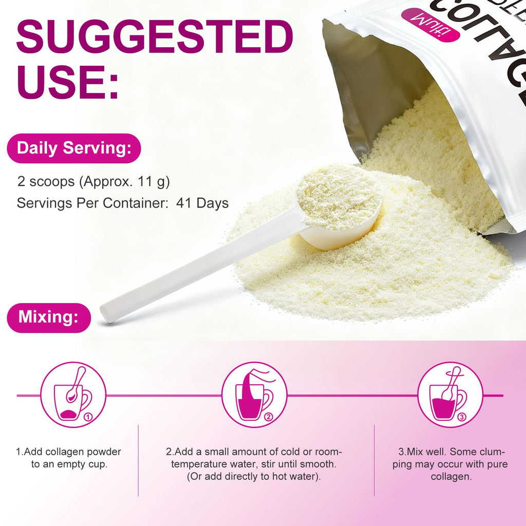 Multi Collagen Peptides Powder Type I II III V X 16oz Y919
