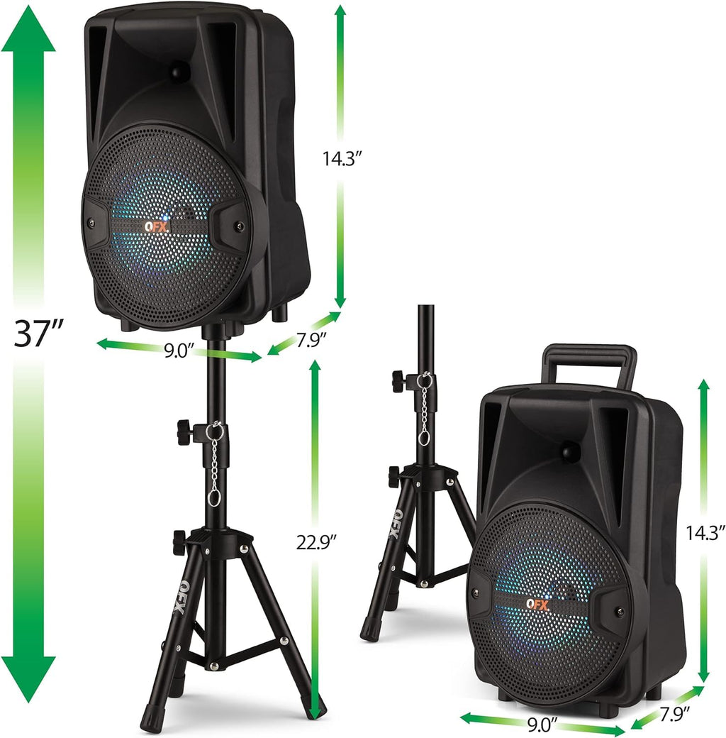 Dual 8" Powered PA Speaker System with Tripod Stands, Wired Mics and Remote W229411