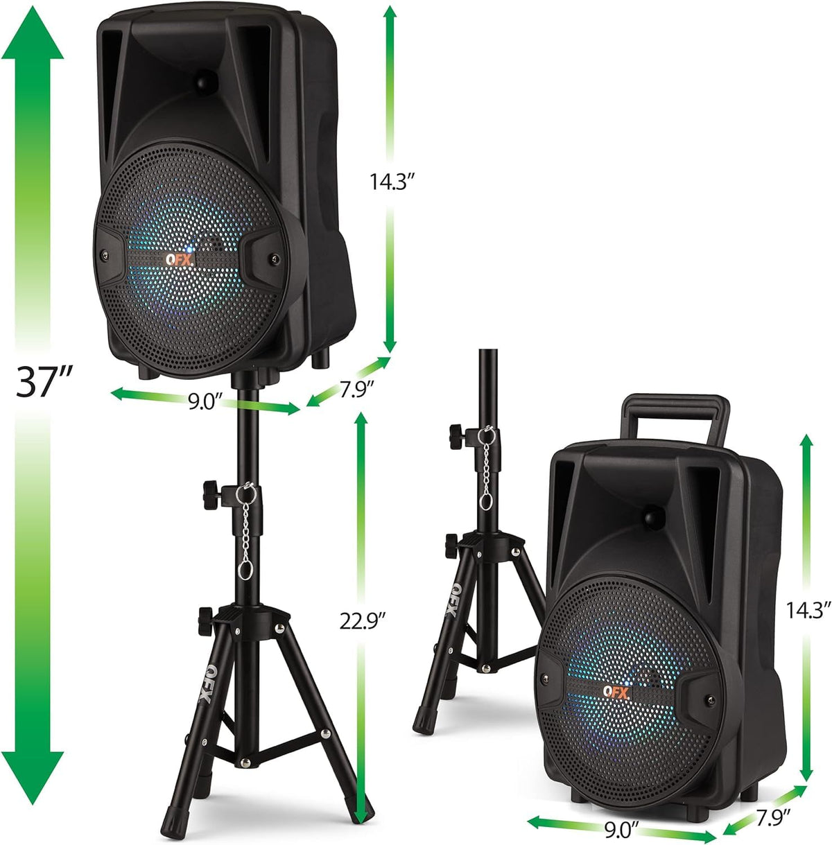 Dual 8" Powered PA Speaker System with Tripod Stands, Wired Mics and Remote W229411