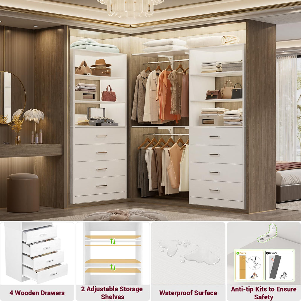 White Wood Closet Organizer System V837