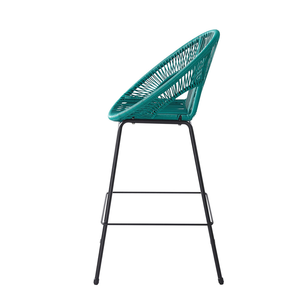Teal Faux Wicker Outdoor Bar Stool Set of 2 F1061