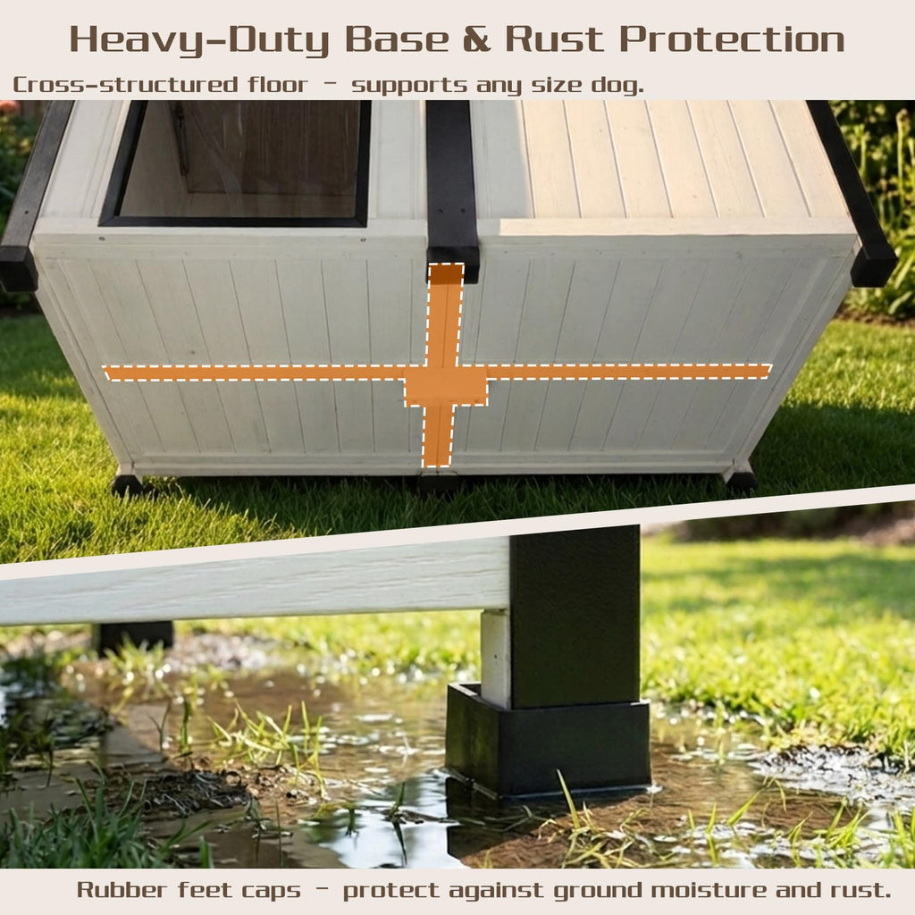55" Large Wooden Dog House Outdoor Heavy Duty Weatherproof Kennel with Asphalt Roof E250