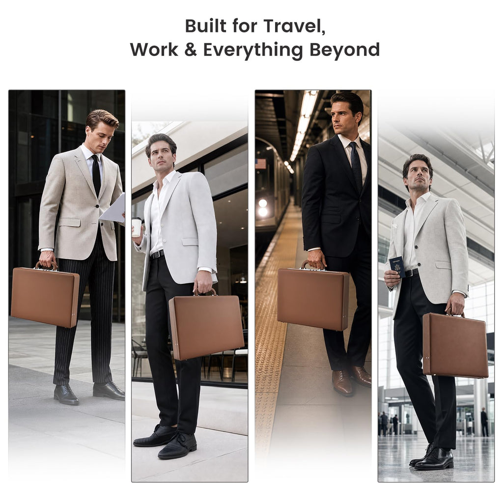 Brown Leather Briefcase with Lock for 16 Inch Laptop O96699