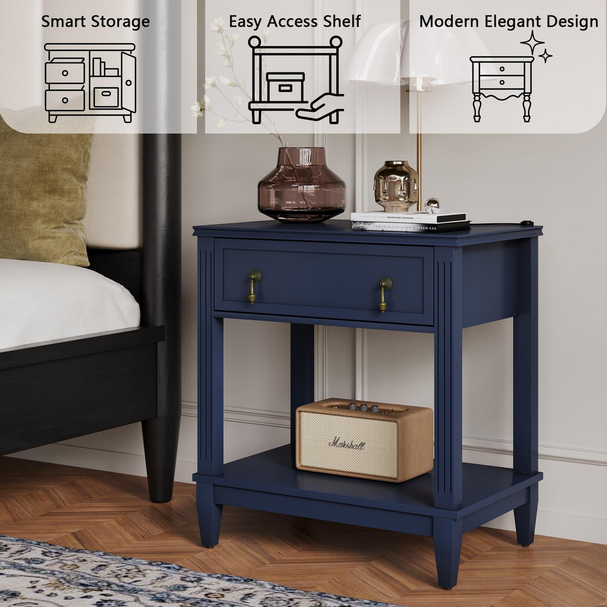 24 Inch Nightstand with Drawer and Open Shelf E350