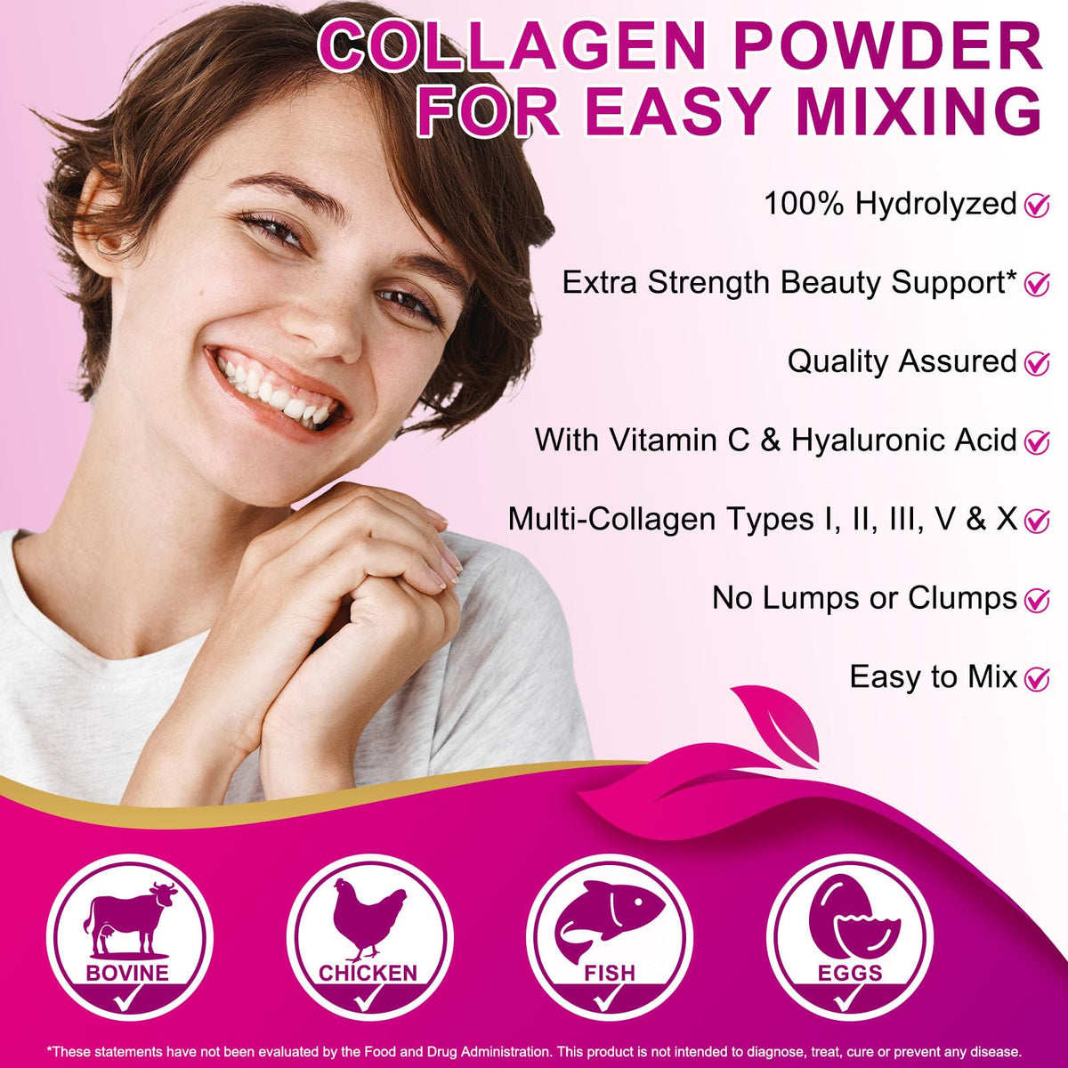 Multi Collagen Peptides Powder Type I II III V X 16oz Y919