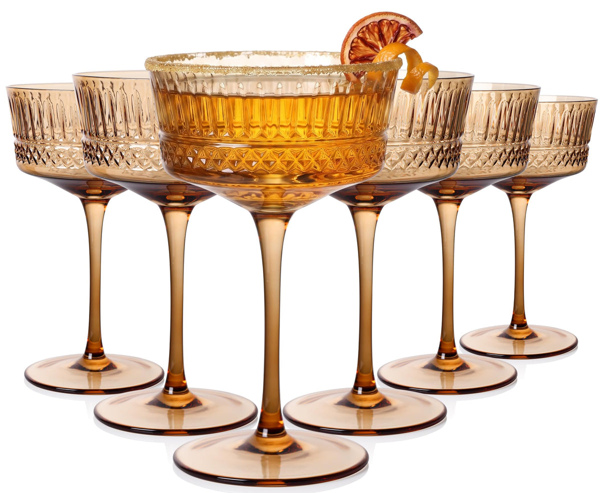 Amber Ribbed Coupe Cocktail Glasses Set of 6 L565