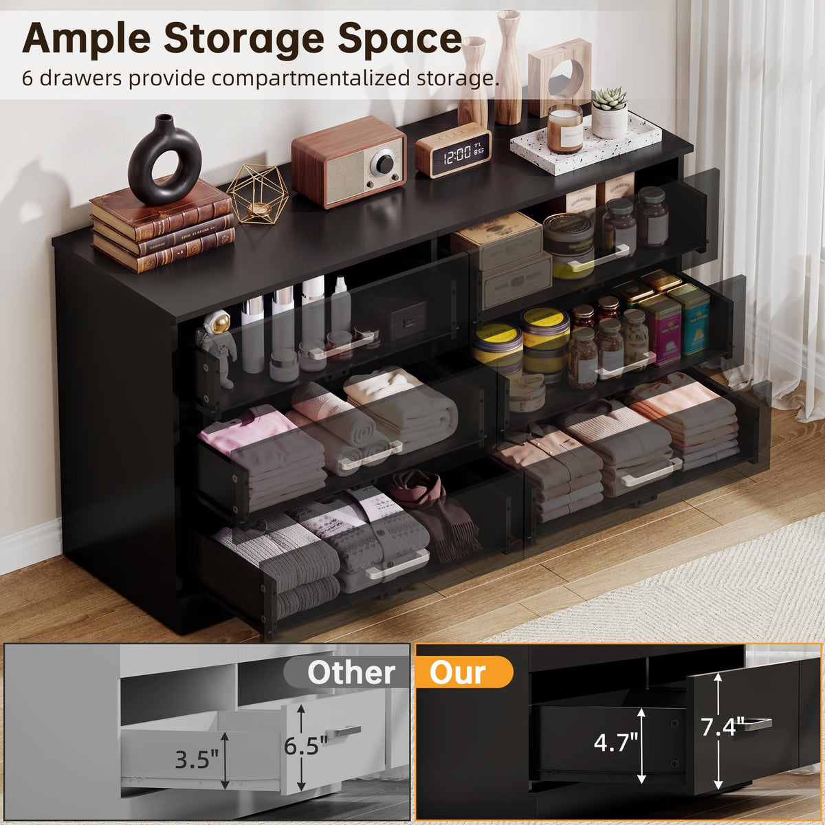 6 Drawer Dark Black Dresser T2980