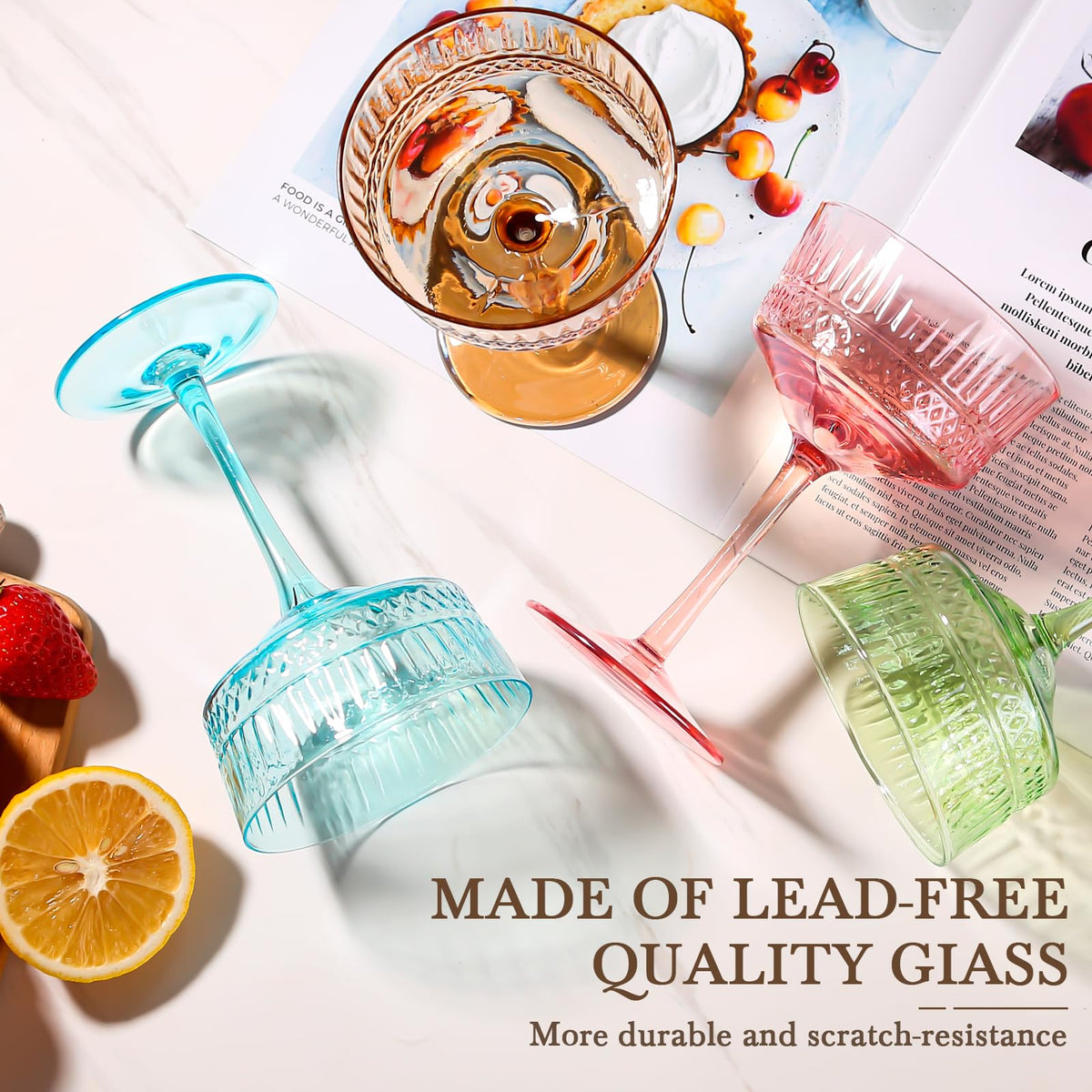 Amber Ribbed Coupe Cocktail Glasses Set of 6 L565