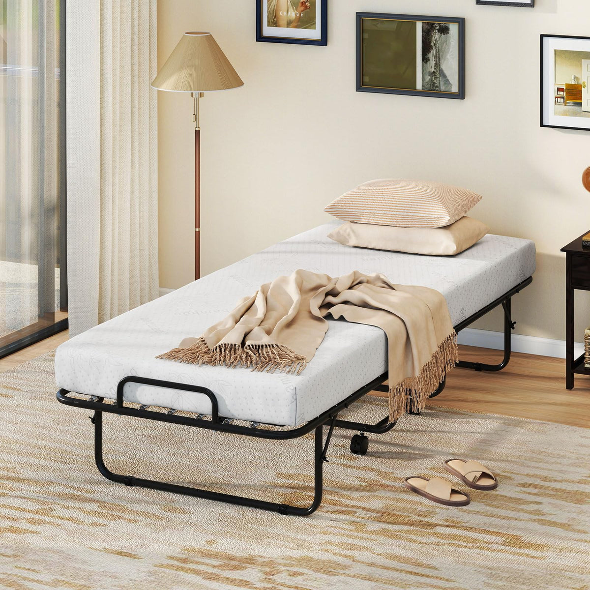 Folding Bed with Mattress, Cot Size Gel Memory Foam Metal Frame I84592