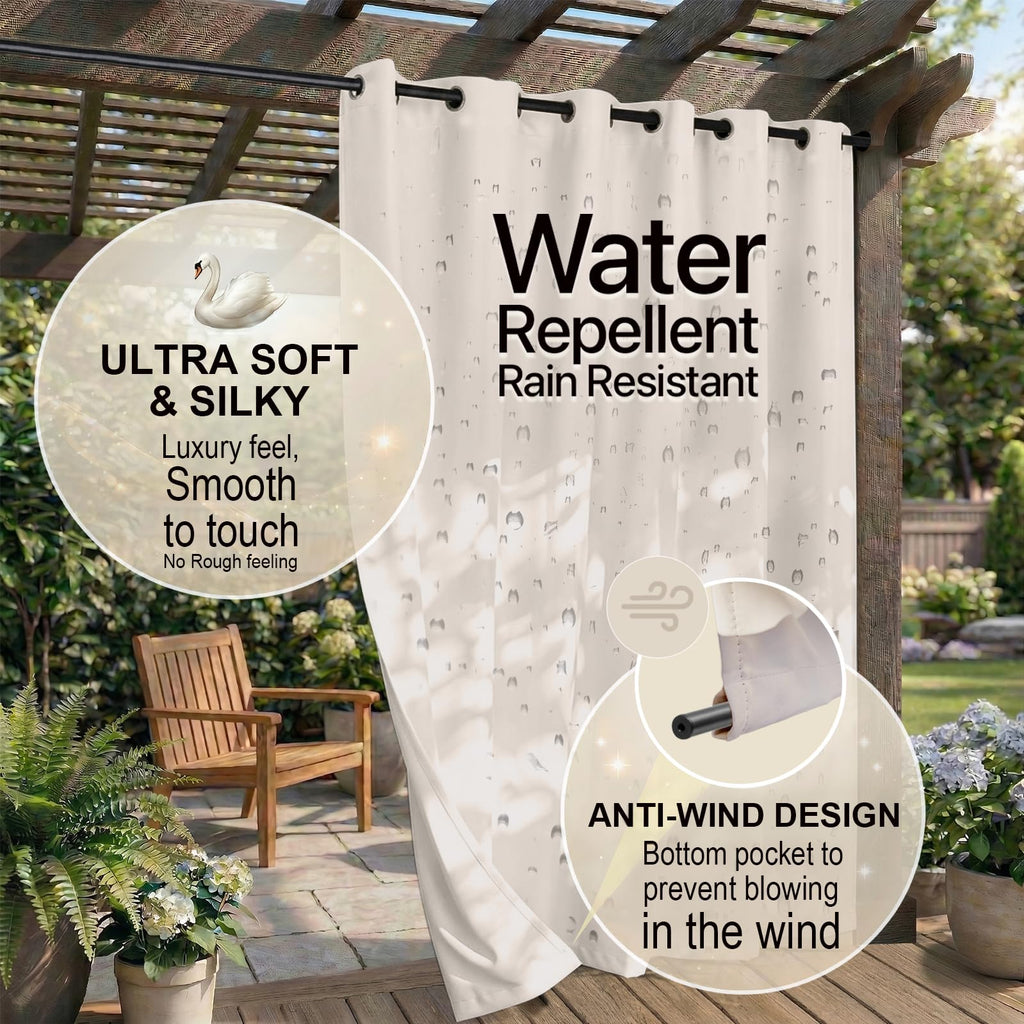 W52 x L108 Weather-resistant Grommet Top Curtains (2 Panels) T91146