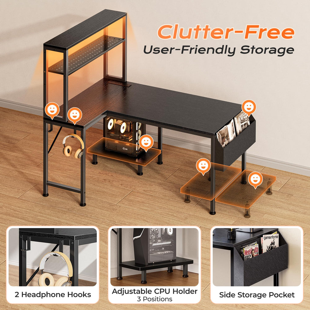 L Shaped Gaming Desk with LED Lights & Power Outlets X761799
