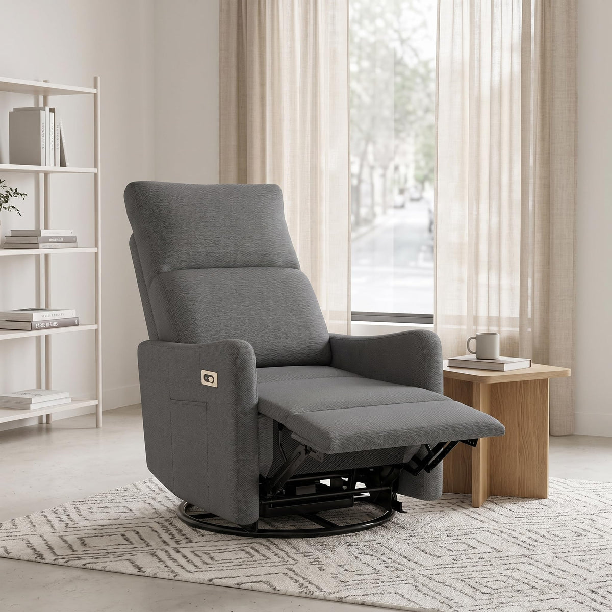 29" Electric Power Swivel Rocking Recliner Chair Dark Gray E61149