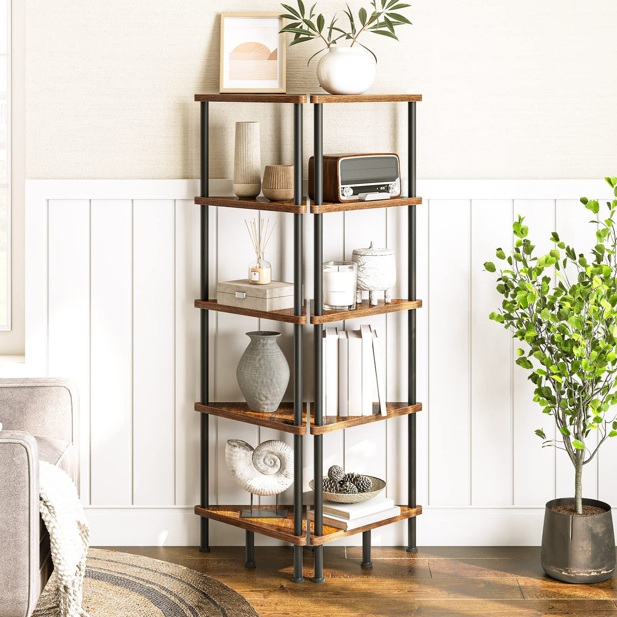 5-Tier Corner Bookshelf with Metal Frame L221388