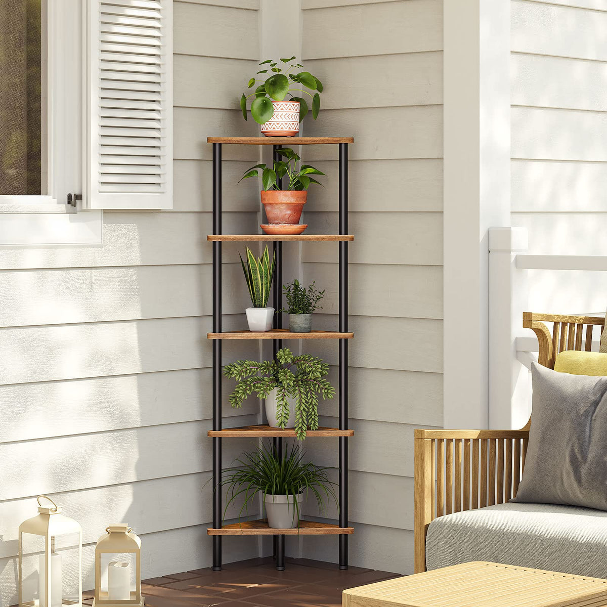 5-Tier Corner Bookshelf with Metal Frame L221388