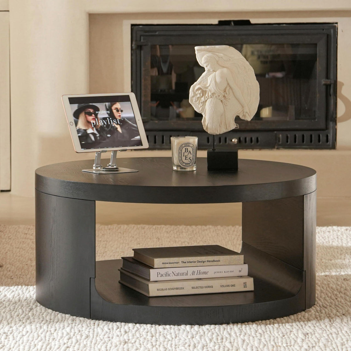 Black Round Coffee Table with Storage I103510