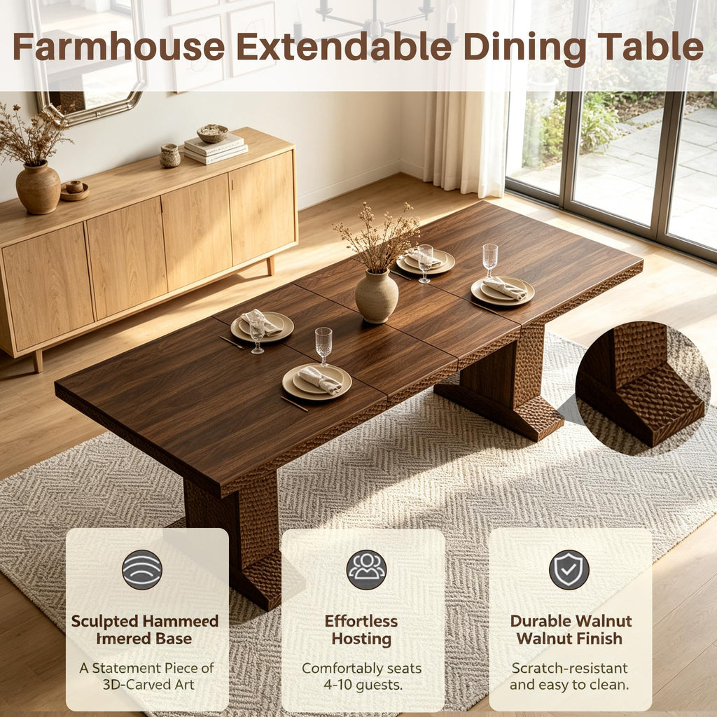 63-94.5 Inch Extendable Dining Table Set with 8 Brown Chairs P2366