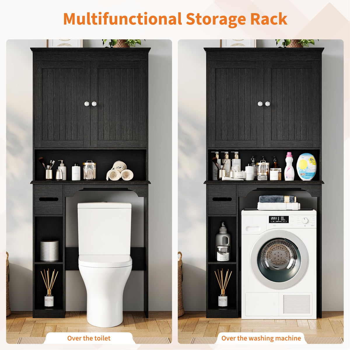 30" Over Toilet Storage Cabinet with Toilet Paper Box, Black G3287