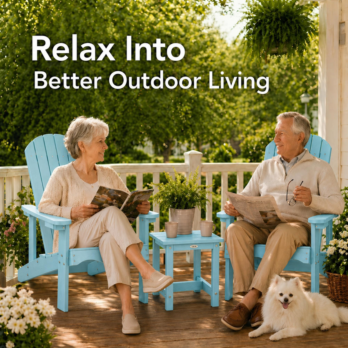 Light Blue HDPE Adirondack Chair Set of 2 with Side Table Y219210