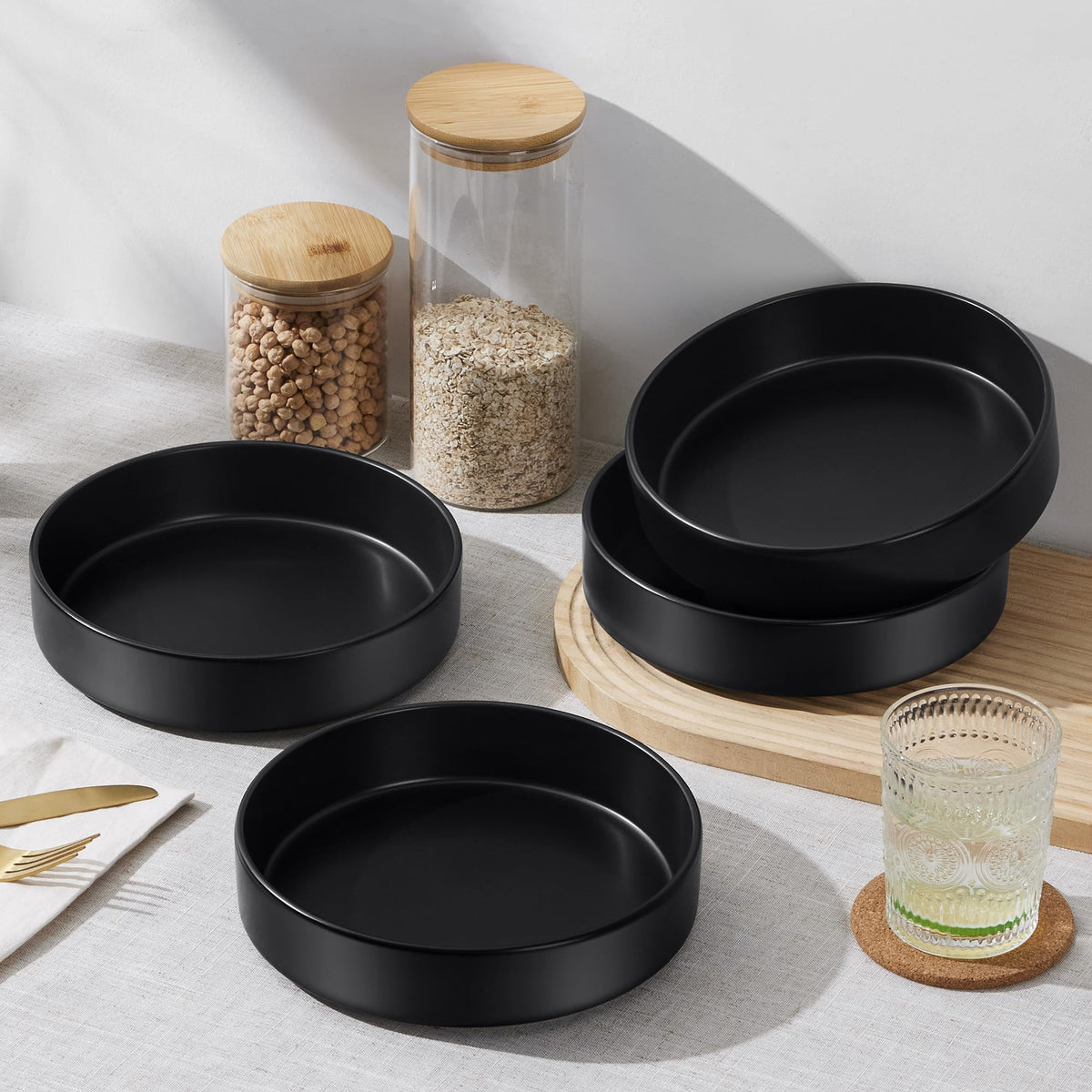 Black Ceramic Pasta Bowls Set of 4 G791